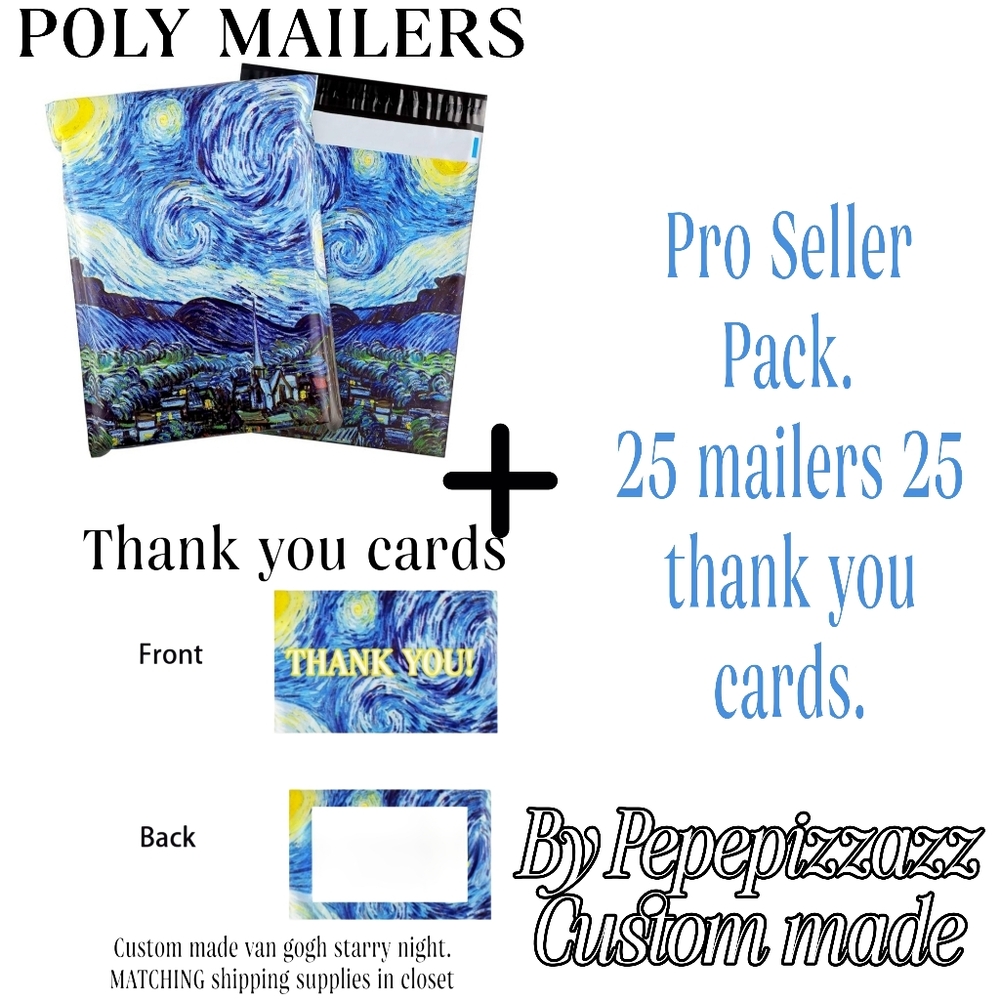 50 pk VAN Gogh THANK YOU CARD & Matching mailers. Self sealing + waterproof
